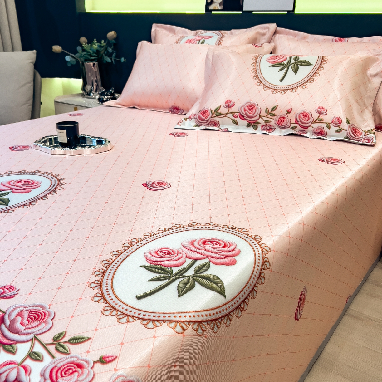 91家纺网 家纺一手货源 找家纺 许林 2026新款冰丝凉席床单款凉席三件套 野莓