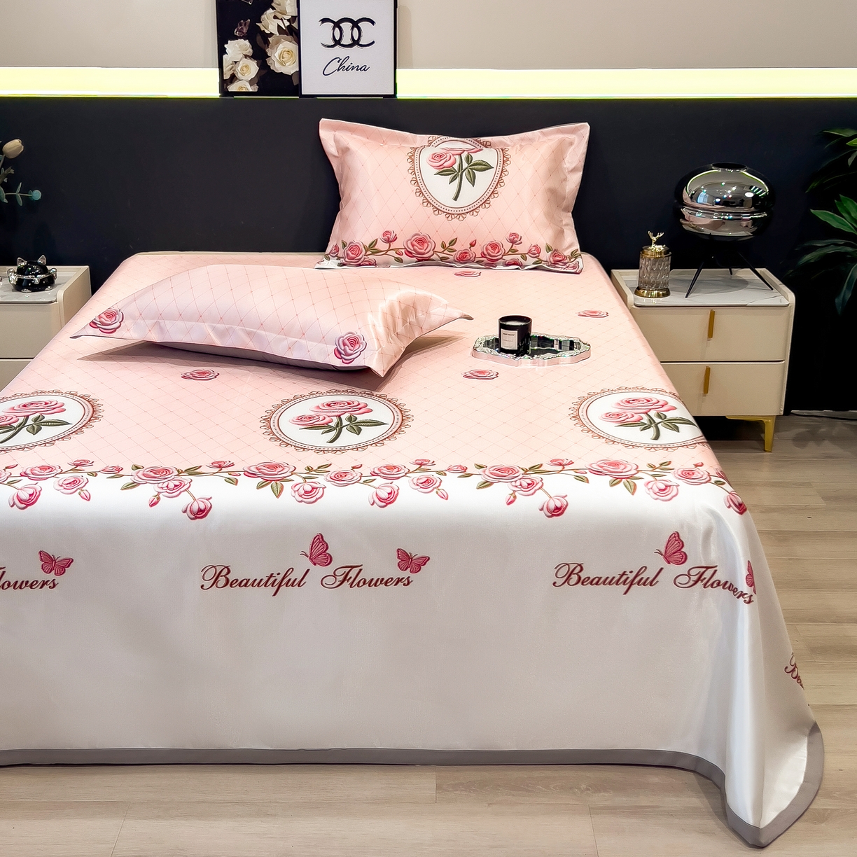 91家纺网 家纺一手货源 找家纺 许林 2026新款冰丝凉席床单款凉席三件套 野莓