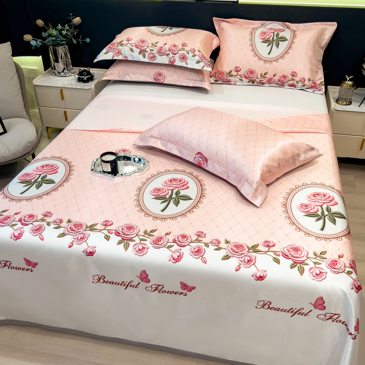 91家纺网 家纺一手货源 找家纺 许林 2026新款冰丝凉席床单款凉席三件套 野莓