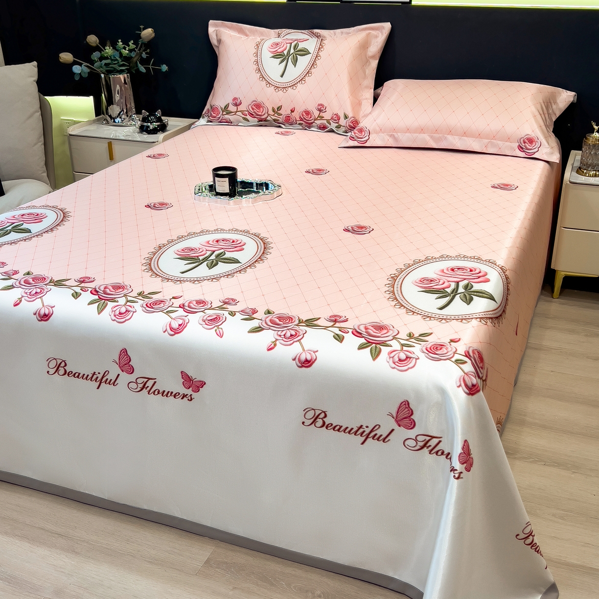 91家纺网 家纺一手货源 找家纺 许林 2026新款冰丝凉席床单款凉席三件套 野莓