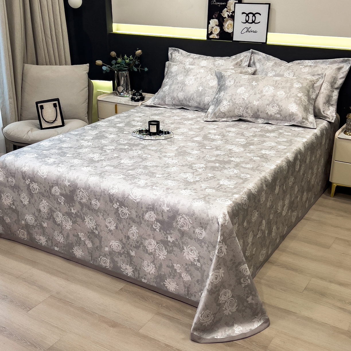 91家纺网 家纺一手货源 找家纺 许林 2026新款冰丝凉席床单款凉席三件套 予光