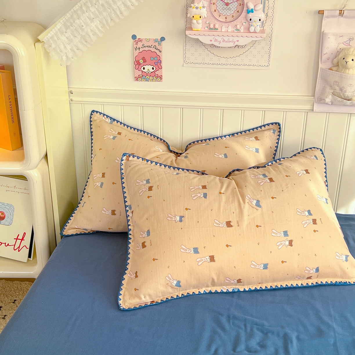 91家纺网 家纺一手货源 找家纺 金丝鸟家纺 2026新款全棉纯棉双层纱贝壳边款四件套 罗马兔兔