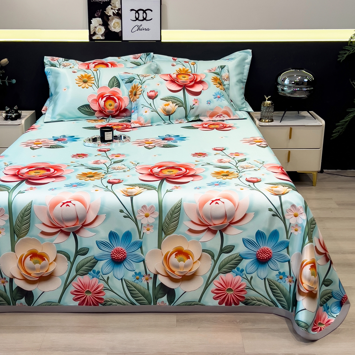 91家纺网 家纺一手货源 找家纺 许林 2026新款冰丝凉席床单款凉席三件套 芸白