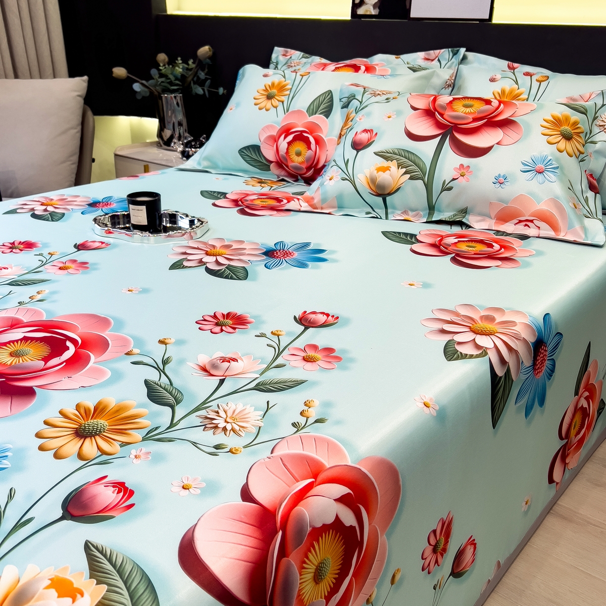 91家纺网 家纺一手货源 找家纺 许林 2026新款冰丝凉席床单款凉席三件套 芸白