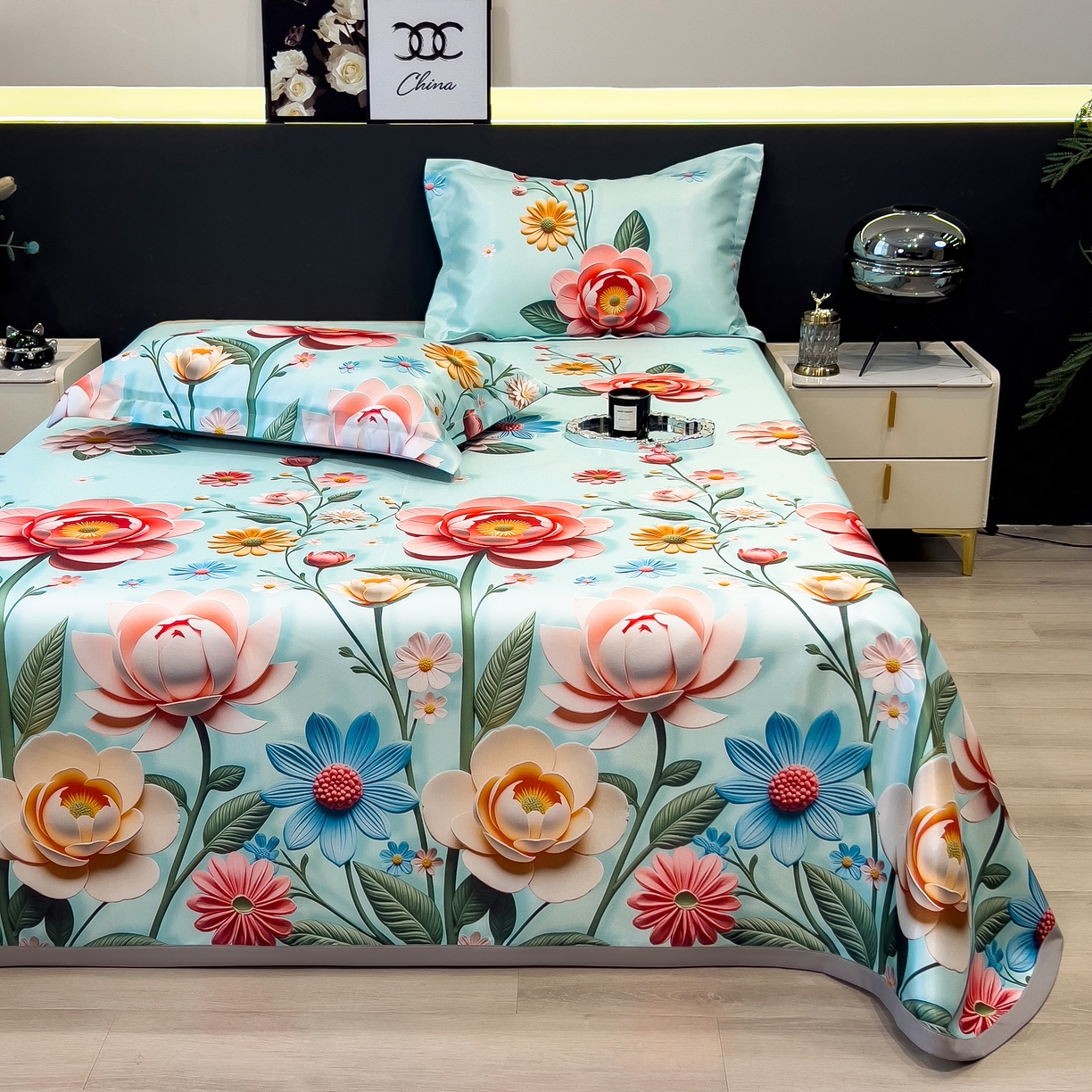 91家纺网 家纺一手货源 找家纺 许林 2026新款冰丝凉席床单款凉席三件套 芸白