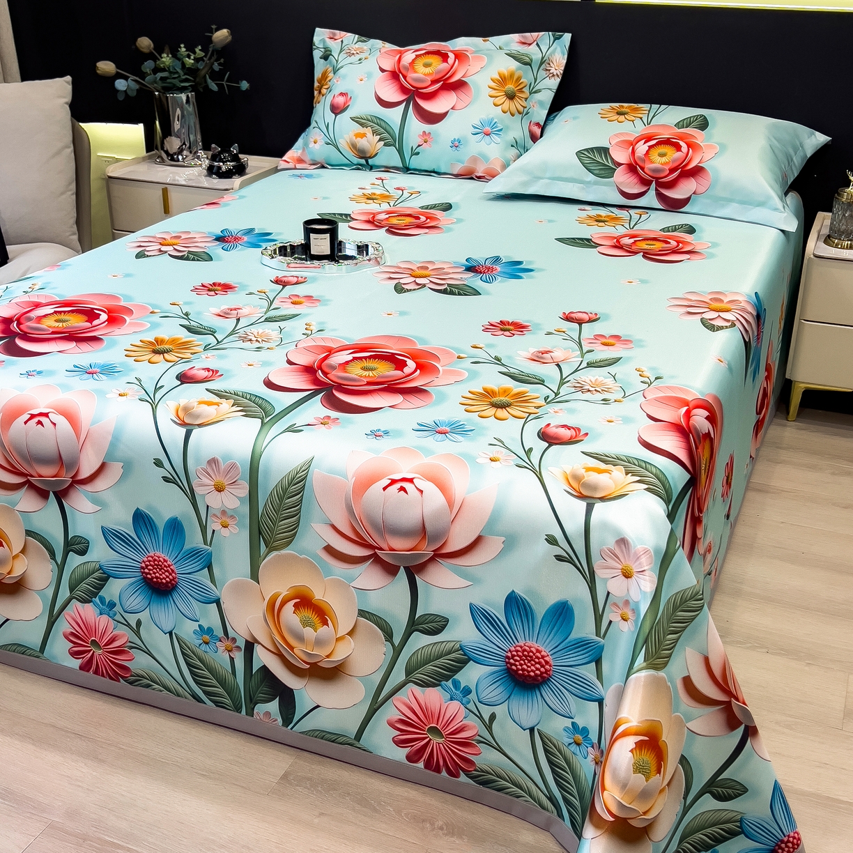 91家纺网 家纺一手货源 找家纺 许林 2026新款冰丝凉席床单款凉席三件套 芸白