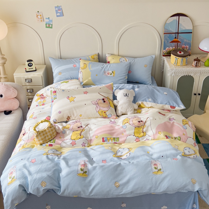 91家纺网 家纺一手货源 找家纺 金丝鸟家纺 2026新款全棉纯棉斜纹特价款四件套 星星仔的梦