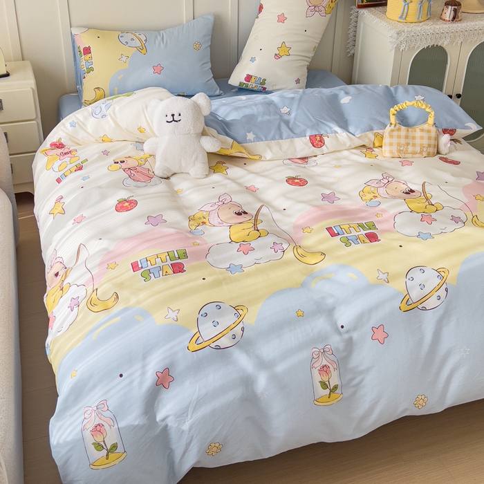 91家纺网 家纺一手货源 找家纺 金丝鸟家纺 2026新款全棉纯棉斜纹特价款四件套 星星仔的梦