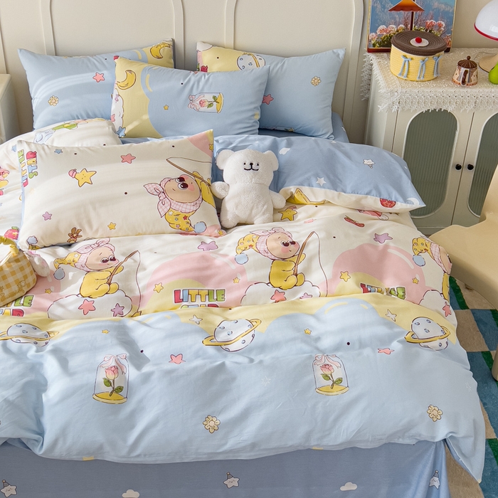 91家纺网 家纺一手货源 找家纺 金丝鸟家纺 2026新款全棉纯棉斜纹特价款四件套 星星仔的梦