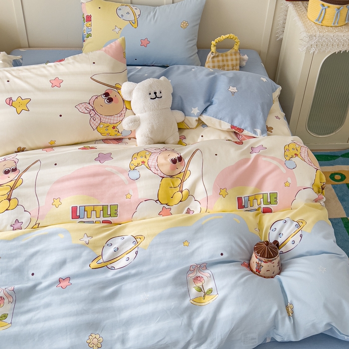 91家纺网 家纺一手货源 找家纺 金丝鸟家纺 2026新款全棉纯棉斜纹特价款四件套 星星仔的梦