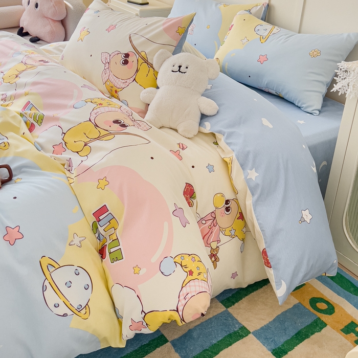 91家纺网 家纺一手货源 找家纺 金丝鸟家纺 2026新款全棉纯棉斜纹特价款四件套 星星仔的梦