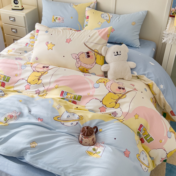 91家纺网 家纺一手货源 找家纺 金丝鸟家纺 2026新款全棉纯棉斜纹特价款四件套 星星仔的梦