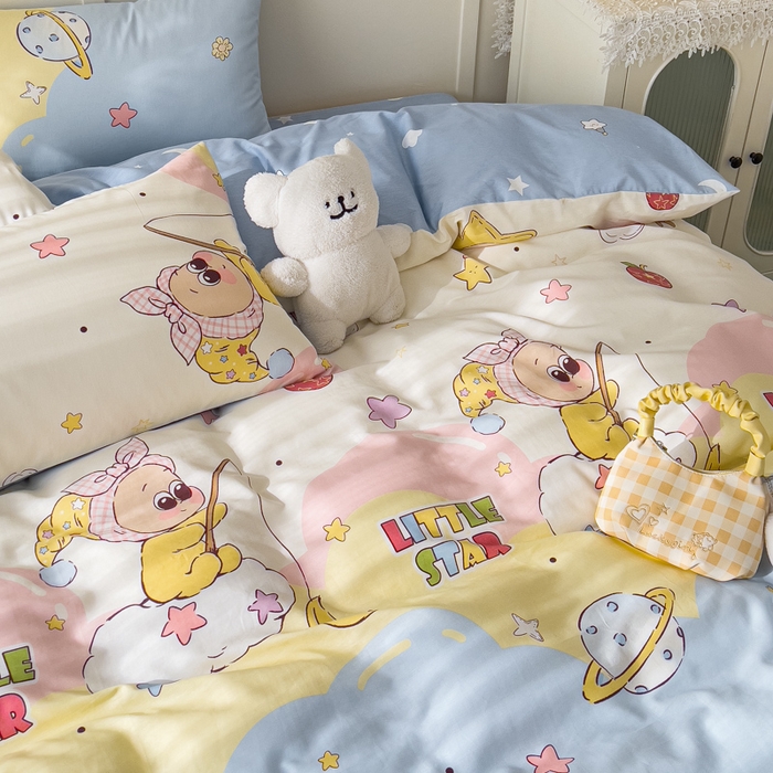 91家纺网 家纺一手货源 找家纺 金丝鸟家纺 2026新款全棉纯棉斜纹特价款四件套 星星仔的梦