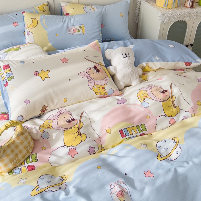 91家纺网 家纺一手货源 找家纺 金丝鸟家纺 2026新款全棉纯棉斜纹特价款四件套 星星仔的梦