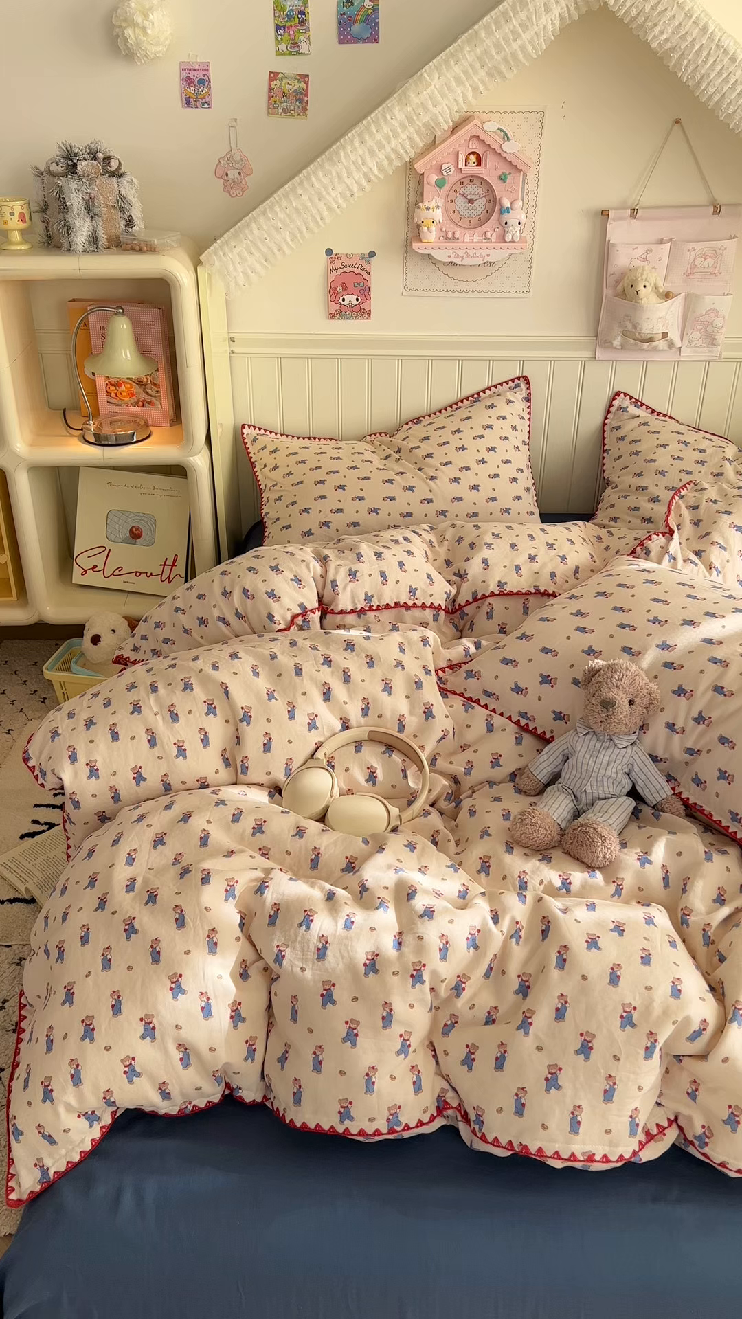 91家纺网 家纺一手货源 找家纺 金丝鸟家纺 2026新款全棉纯棉双层纱贝壳边款四件套 麦田熊熊 米