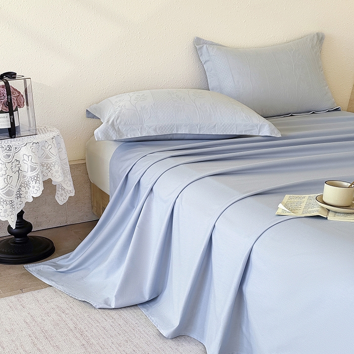 宜家坊 2026新款全棉60S长绒棉立体厚织提花单床单 云水蓝