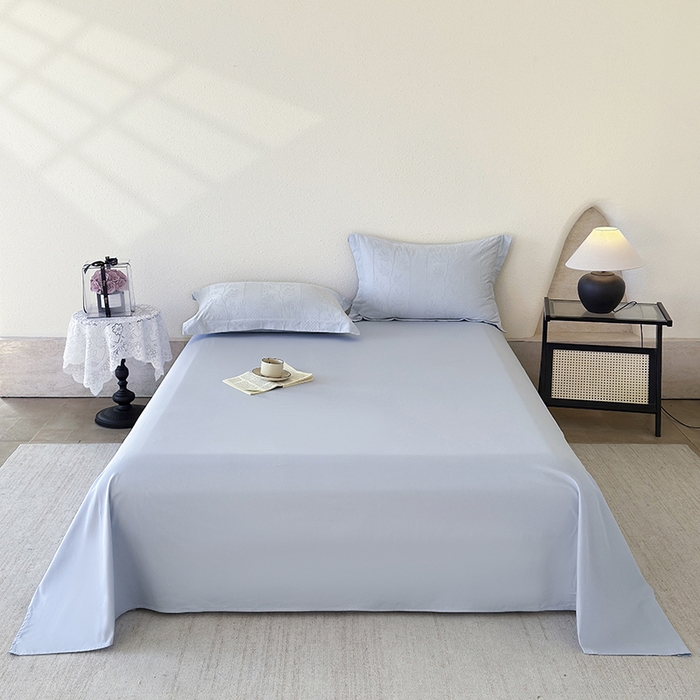 91家纺网 家纺一手货源 找家纺 宜家坊 2026新款全棉60S长绒棉立体厚织提花单床单 云水蓝