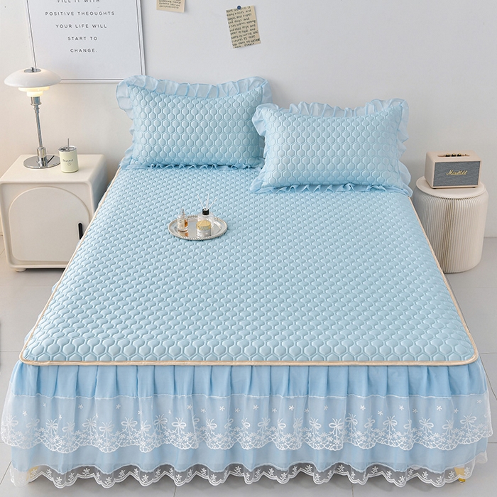 畅畅家纺 2026新夏季款凉感丝乳胶床裙凉席两件套三件套唯美系列 唯美-天蓝