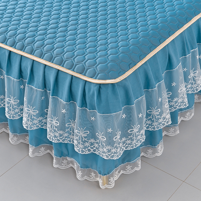 91家纺网 家纺一手货源 找家纺 畅畅家纺 2026新夏季款凉感丝乳胶床裙凉席两件套三件套唯美系列 唯美-海天蓝