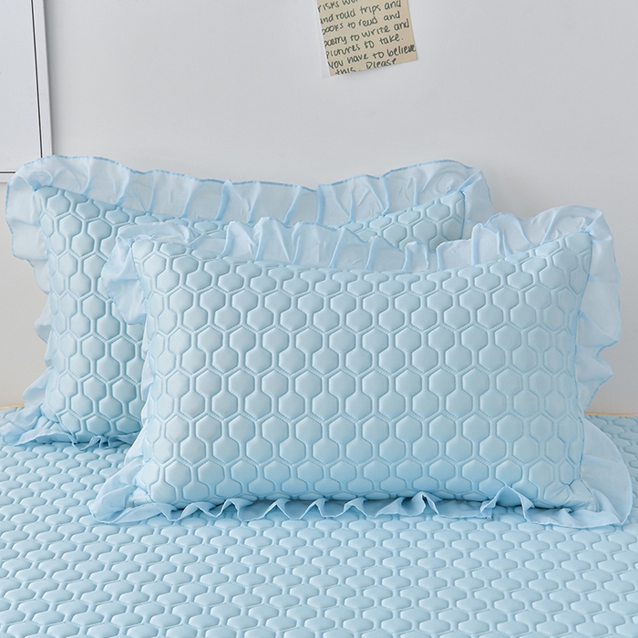 91家纺网 家纺一手货源 找家纺 畅畅家纺 2026新夏季款凉感丝乳胶床裙凉席两件套三件套唯美系列 唯美-天蓝