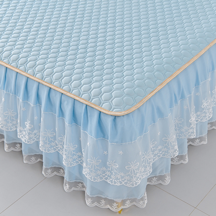 91家纺网 家纺一手货源 找家纺 畅畅家纺 2026新夏季款凉感丝乳胶床裙凉席两件套三件套唯美系列 唯美-天蓝