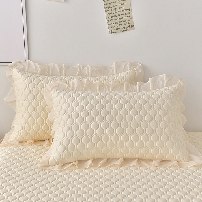 91家纺网 家纺一手货源 找家纺 畅畅家纺 2026新夏季款凉感丝乳胶床裙凉席两件套三件套唯美系列 唯美-淡奶黄