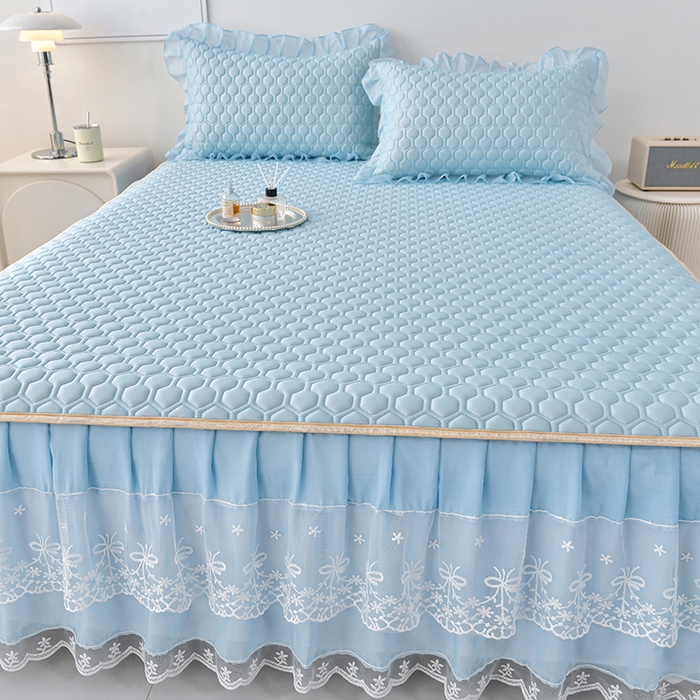 91家纺网 家纺一手货源 找家纺 畅畅家纺 2026新夏季款凉感丝乳胶床裙凉席两件套三件套唯美系列 唯美-天蓝