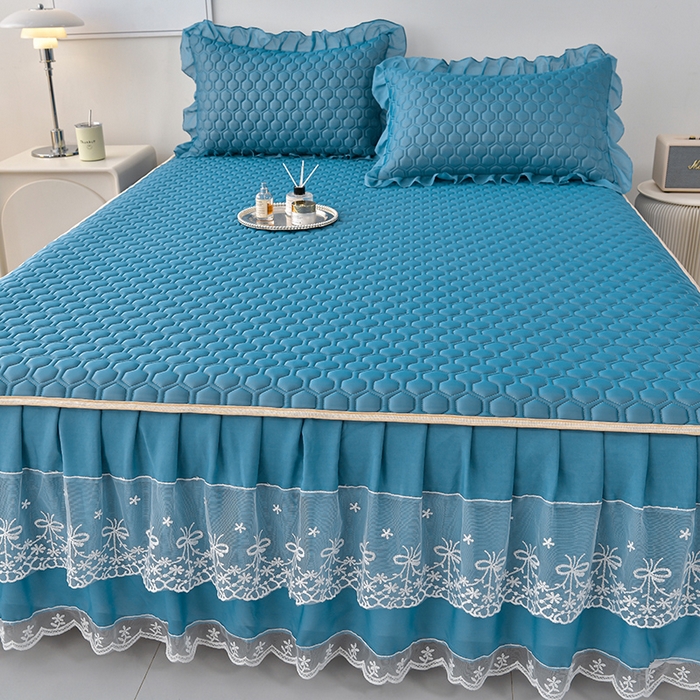 91家纺网 家纺一手货源 找家纺 畅畅家纺 2026新夏季款凉感丝乳胶床裙凉席两件套三件套唯美系列 唯美-海天蓝