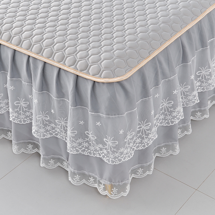 91家纺网 家纺一手货源 找家纺 畅畅家纺 2026新夏季款凉感丝乳胶床裙凉席两件套三件套唯美系列 唯美-经典灰