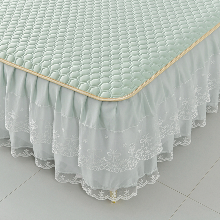 91家纺网 家纺一手货源 找家纺 畅畅家纺 2026新夏季款凉感丝乳胶床裙凉席两件套三件套唯美系列 唯美-青柠绿