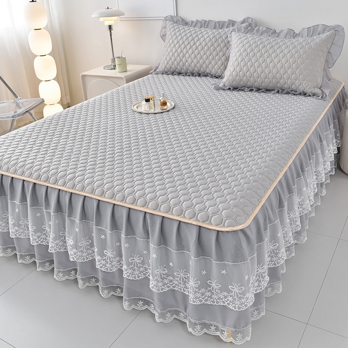 91家纺网 家纺一手货源 找家纺 畅畅家纺 2026新夏季款凉感丝乳胶床裙凉席两件套三件套唯美系列 唯美-经典灰