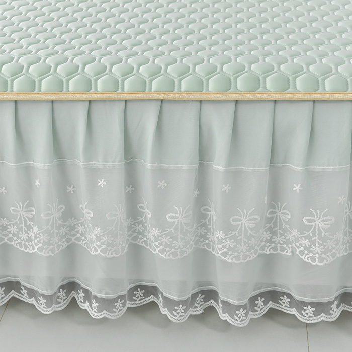 91家纺网 家纺一手货源 找家纺 畅畅家纺 2026新夏季款凉感丝乳胶床裙凉席两件套三件套唯美系列 唯美-青柠绿