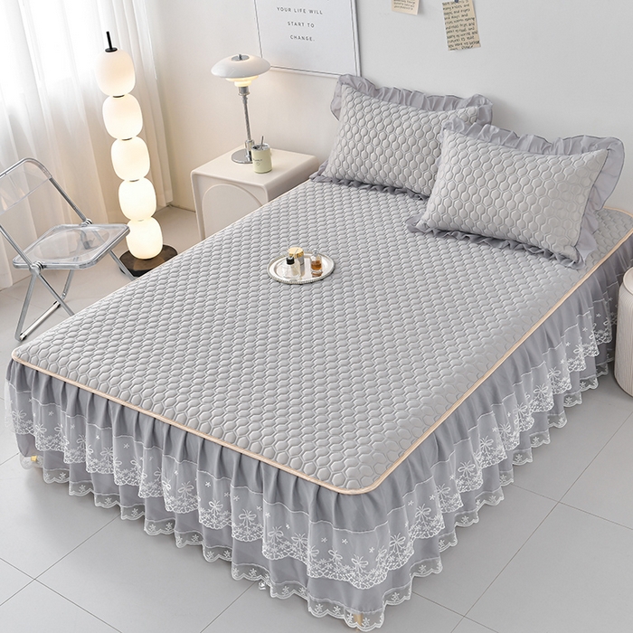 91家纺网 家纺一手货源 找家纺 畅畅家纺 2026新夏季款凉感丝乳胶床裙凉席两件套三件套唯美系列 唯美-经典灰