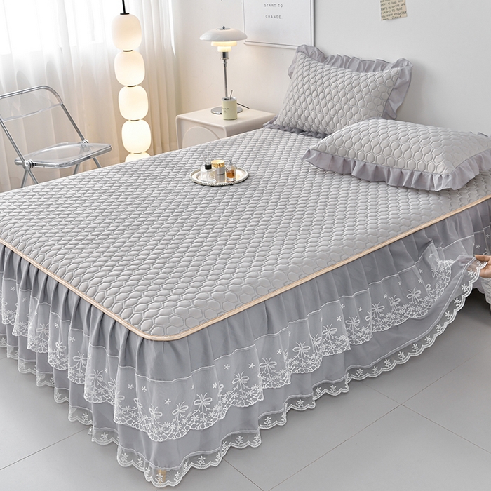 91家纺网 家纺一手货源 找家纺 畅畅家纺 2026新夏季款凉感丝乳胶床裙凉席两件套三件套唯美系列 唯美-经典灰