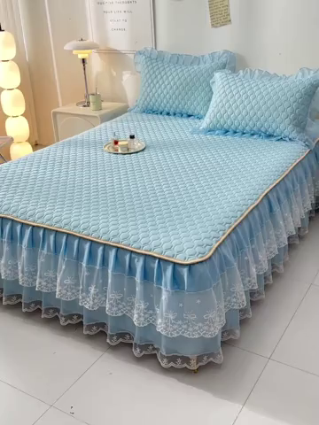 91家纺网 家纺一手货源 找家纺 畅畅家纺 2026新夏季款凉感丝乳胶床裙凉席两件套三件套唯美系列 唯美-天蓝