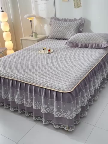 91家纺网 家纺一手货源 找家纺 畅畅家纺 2026新夏季款凉感丝乳胶床裙凉席两件套三件套唯美系列 唯美-经典灰