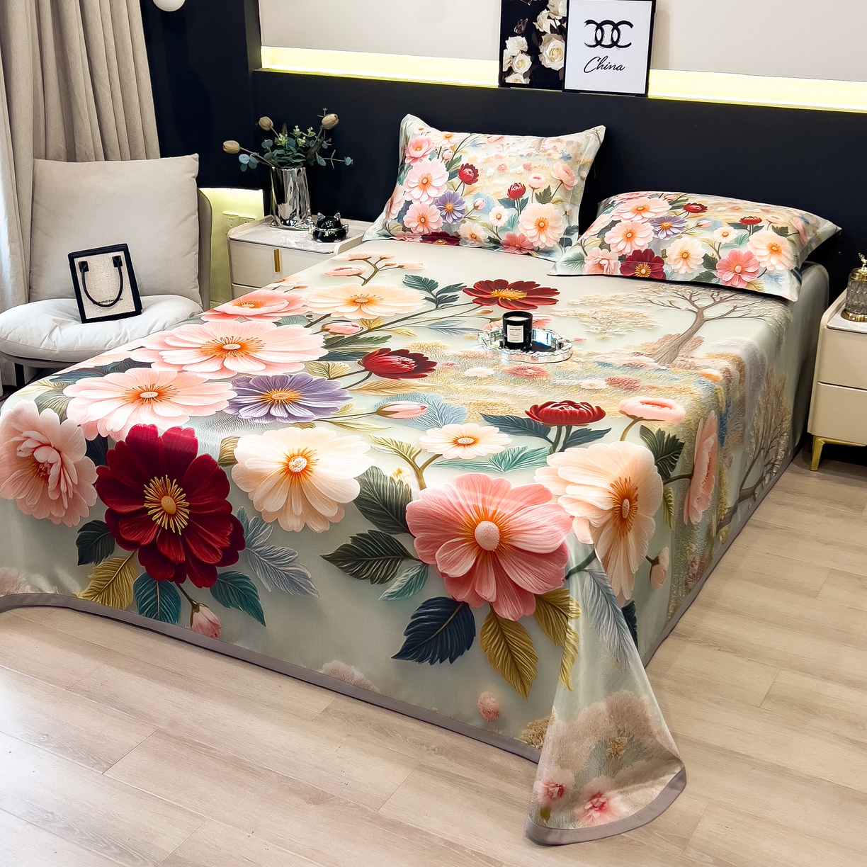 91家纺网 家纺一手货源 找家纺 （总）许林家纺 2026爆款数码印花大版高克重冰丝凉席