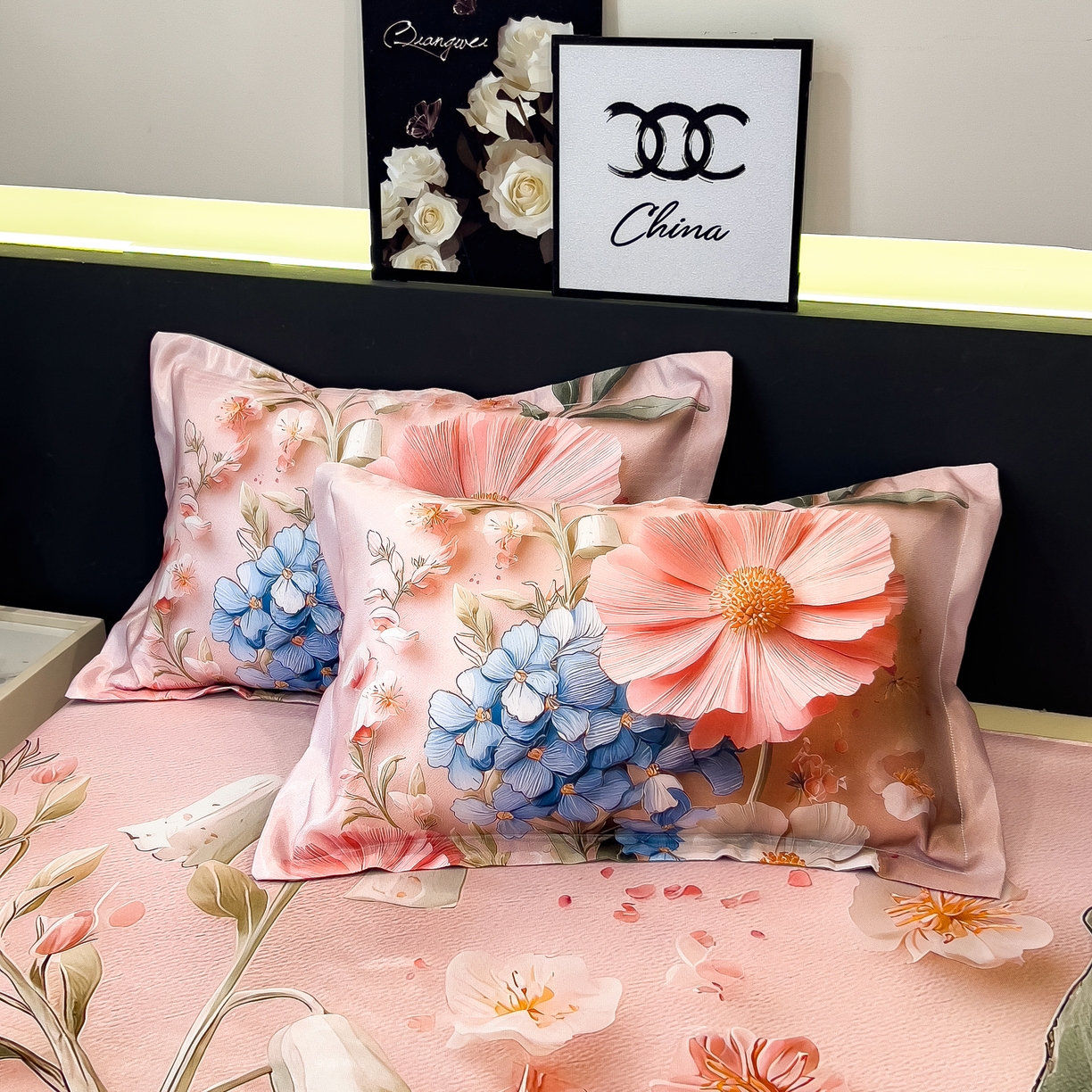 91家纺网 家纺一手货源 找家纺 许林家纺 2026爆款数码印花大版高克重冰丝凉席 花楹