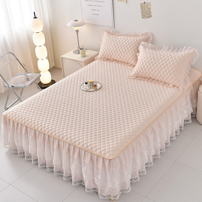 91家纺网 家纺一手货源 找家纺 畅畅家纺 2026新夏季款凉感丝乳胶床裙凉席两件套三件套唯美系列 唯美-淡雅粉