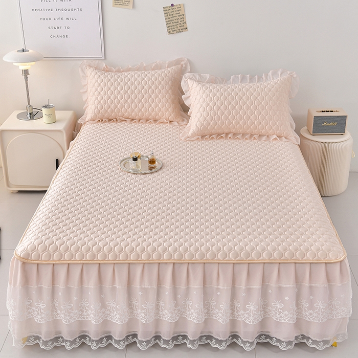 畅畅家纺 2026新夏季款凉感丝乳胶床裙凉席两件套三件套唯美系列 唯美-淡雅粉