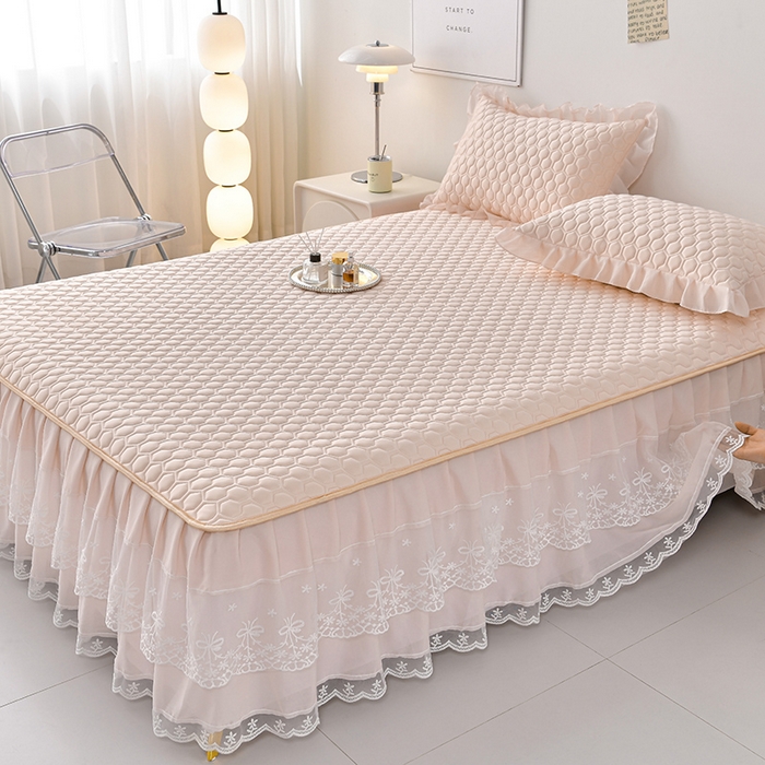 91家纺网 家纺一手货源 找家纺 畅畅家纺 2026新夏季款凉感丝乳胶床裙凉席两件套三件套唯美系列 唯美-淡雅粉