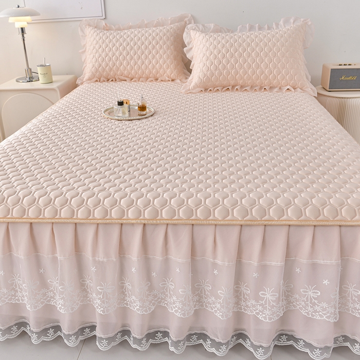 91家纺网 家纺一手货源 找家纺 畅畅家纺 2026新夏季款凉感丝乳胶床裙凉席两件套三件套唯美系列 唯美-淡雅粉