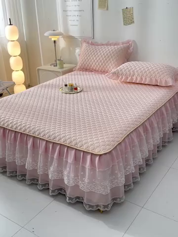 91家纺网 家纺一手货源 找家纺 畅畅家纺 2026新夏季款凉感丝乳胶床裙凉席两件套三件套唯美系列 唯美-淡雅粉