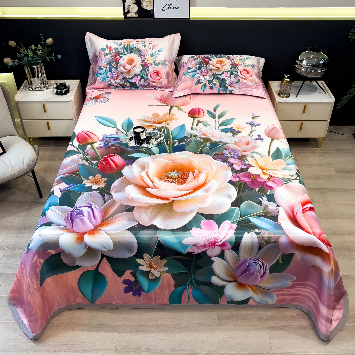 91家纺网 家纺一手货源 找家纺 许林家纺 2026爆款数码印花大版高克重冰丝凉席 曼陀罗