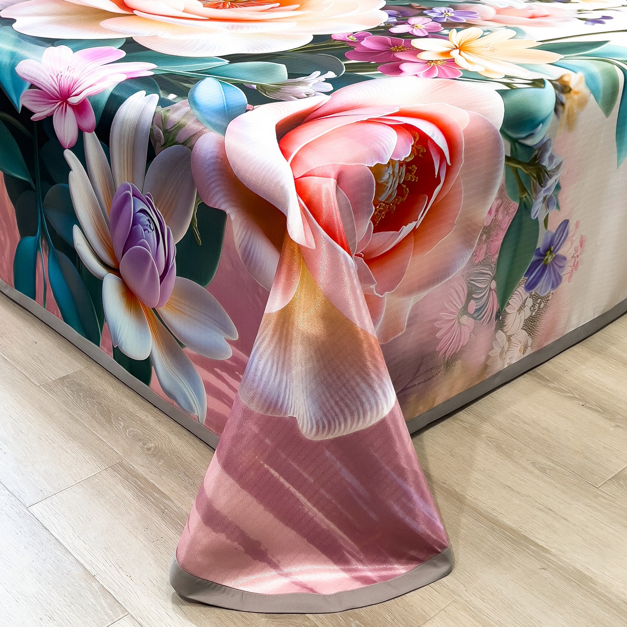 91家纺网 家纺一手货源 找家纺 许林家纺 2026爆款数码印花大版高克重冰丝凉席 曼陀罗