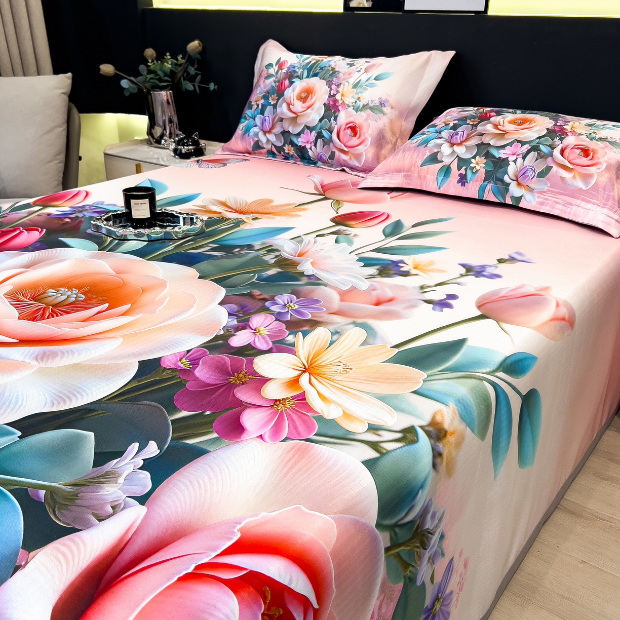 91家纺网 家纺一手货源 找家纺 许林家纺 2026爆款数码印花大版高克重冰丝凉席 曼陀罗