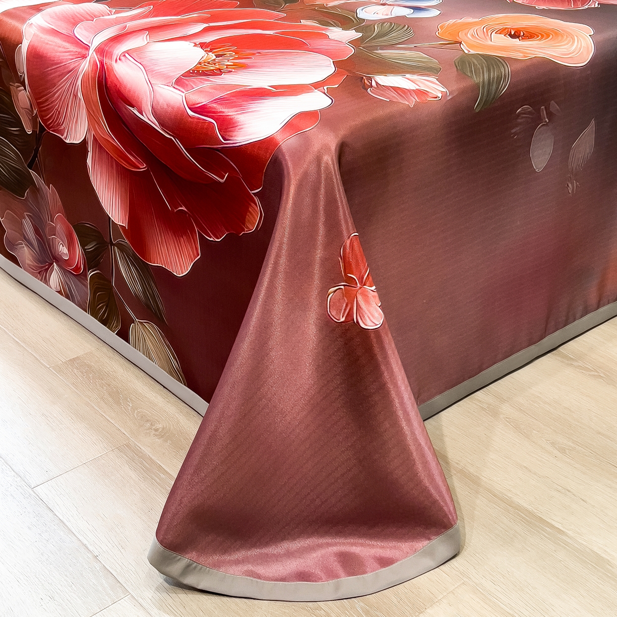 91家纺网 家纺一手货源 找家纺 许林家纺 2026爆款数码印花大版高克重冰丝凉席 牡丹