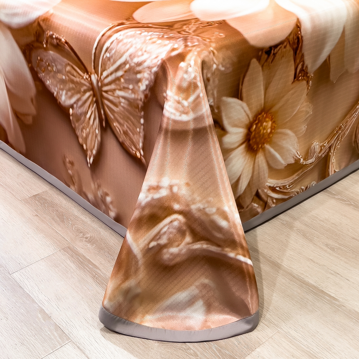 91家纺网 家纺一手货源 找家纺 许林家纺 2026爆款数码印花大版高克重冰丝凉席 浅朵