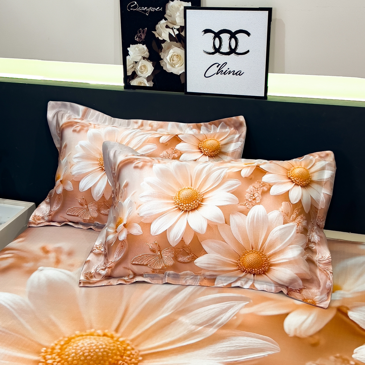 91家纺网 家纺一手货源 找家纺 许林家纺 2026爆款数码印花大版高克重冰丝凉席 浅朵