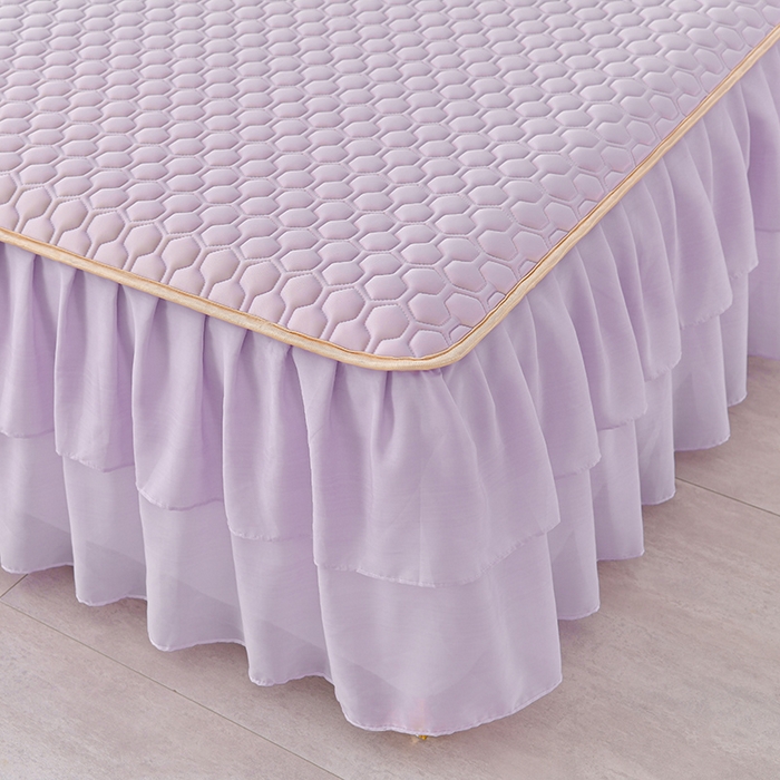 91家纺网 家纺一手货源 找家纺 畅畅家纺 2026新款凉感丝纯色双层边乳胶床裙凉席两件套三件套足球花系列 足球花-魅紫